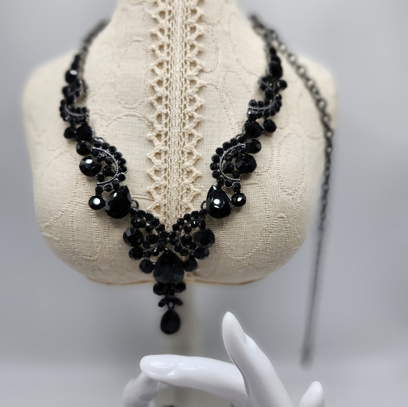 Black Rhinestone studded necklace and matching bracelet.   Statement set! - Picture 3 of 8